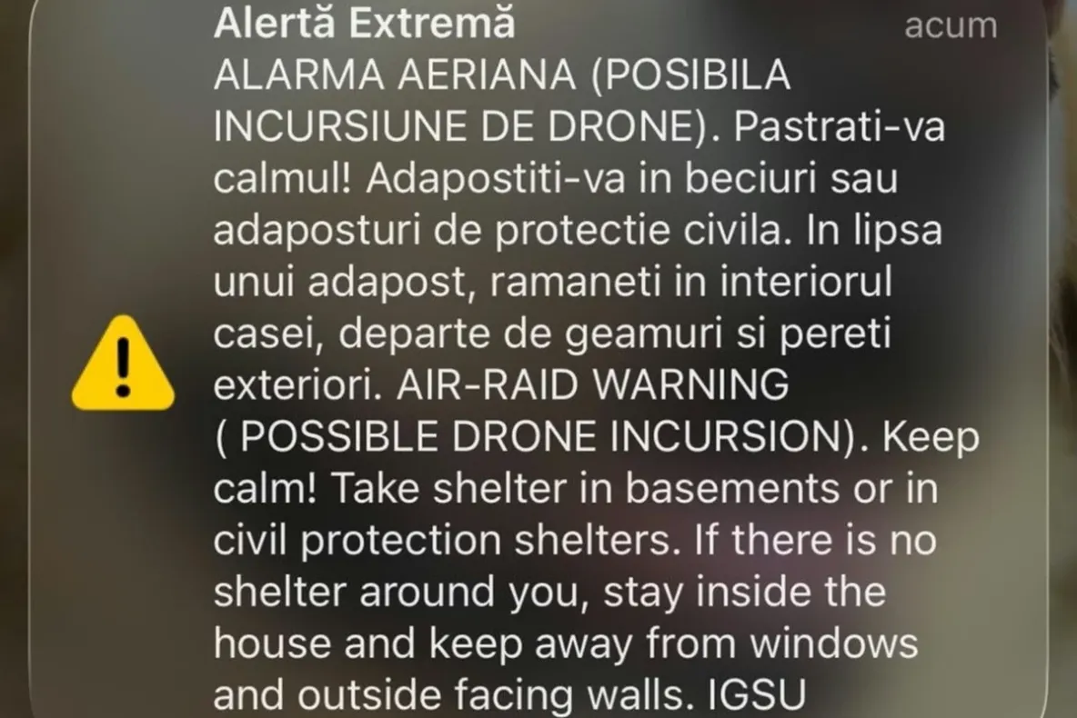 Alertă aeriană în județul Tulcea: RO-Alert transmis în nordul și estul județului